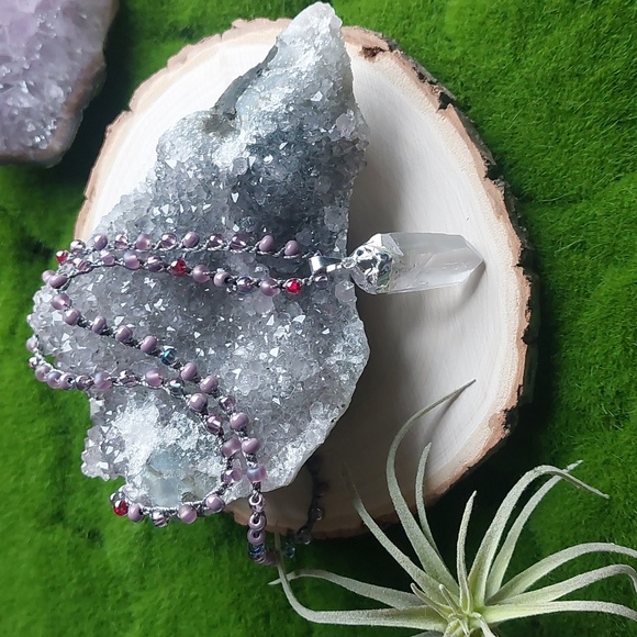 Silver Quartz Crystal Necklace Artisan Jewelry by Rust Belt Raised - Picture 2 of 12